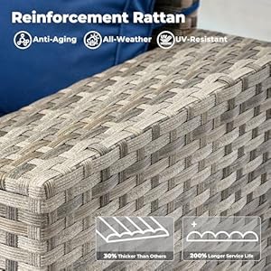 ovios 9 Pieces Patio Furniture Set Outdoor Sectional Sofa with Swivel Rocking Chair 42 Fire Pit Table Wide Arms and Deep Seat Modular Wicker Rattan Conversation Set Navy Blue