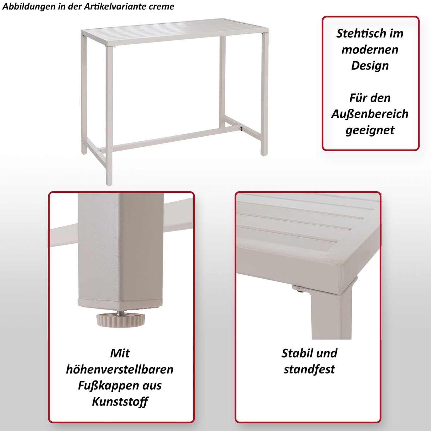 Mendler Stehtisch HWC-P91, Gartentisch Bartisch Tisch, Outdoor Metall 105x130x65cm - Creme