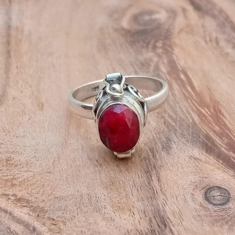 Ruby Ring, Poison Box Ring, Red Stone Ring, Raw Ruby Ring, July Birthstone Ring, Locket Ring, Poison Pill Box, Designer Box Ring, Bohemian Jewelry, Secret Message Ring, Created Ruby Jewelry