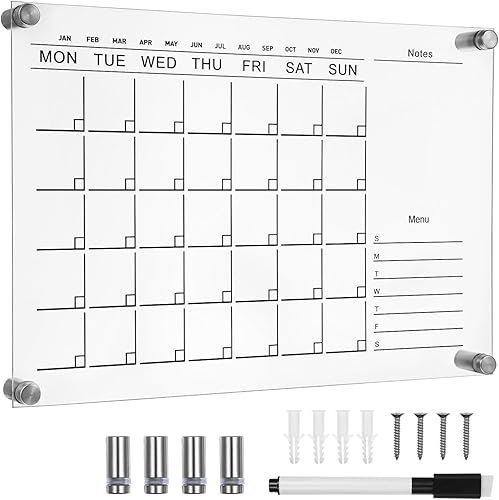 1 juego de pizarra magnética de acrílico de borrado en seco, pizarra blanca de acrílico transparente, calendario magnético transparente, pizarra de