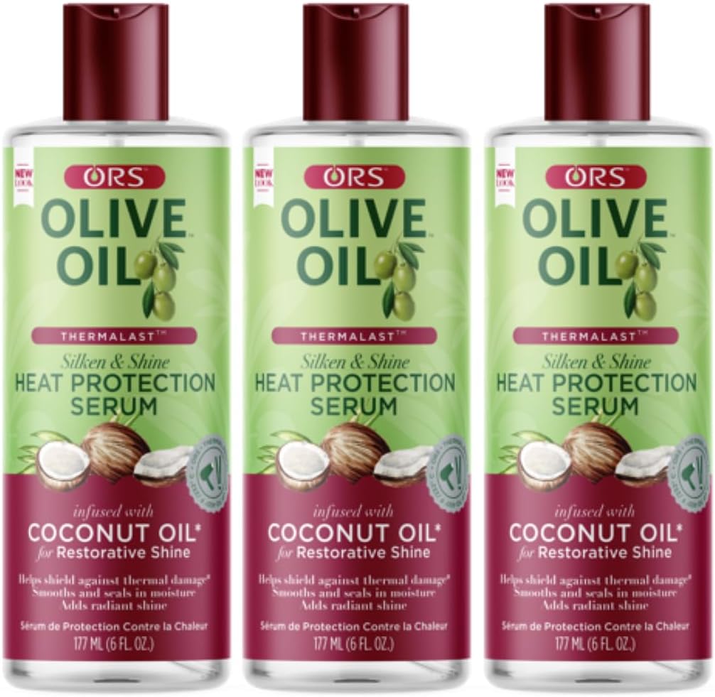 ORS Olive Oil Heat Protection Hair Serum with Coconut Oil for Restorative Shine 6.0 Ounce (Pack of 3)