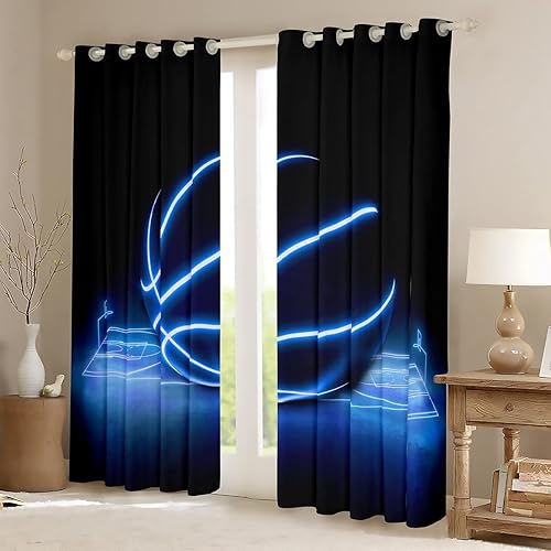 Miniatura 2 de Cortinas de baloncesto para niños y niñas, cortinas opacas para juegos de pelota, cortinas temáticas deportivas de 104 pulgadas de ancho x 96