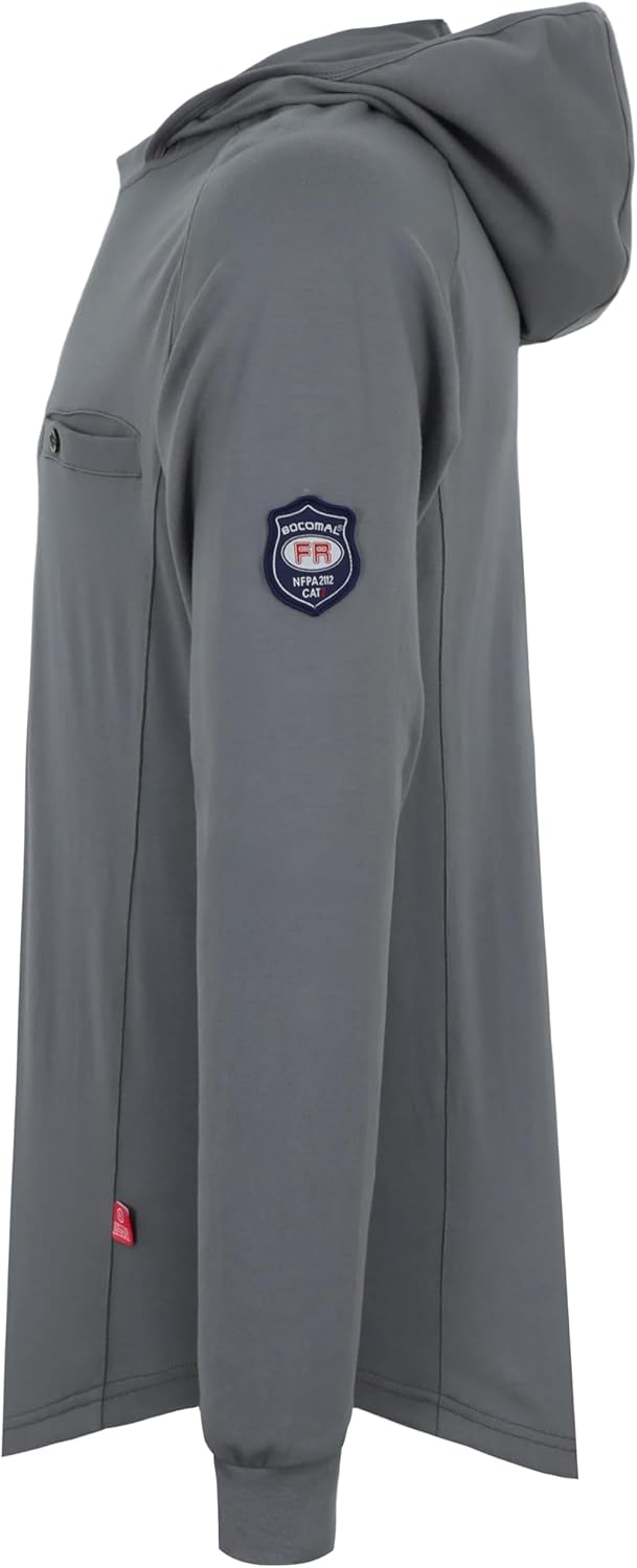 BOCOMAL FR Hooded T Shirts Chest Pocket Fire Resistant Summer Hoodie NFPA2112 CAT2 Flame Retardant FRC Welding Work Shirt - Image 3