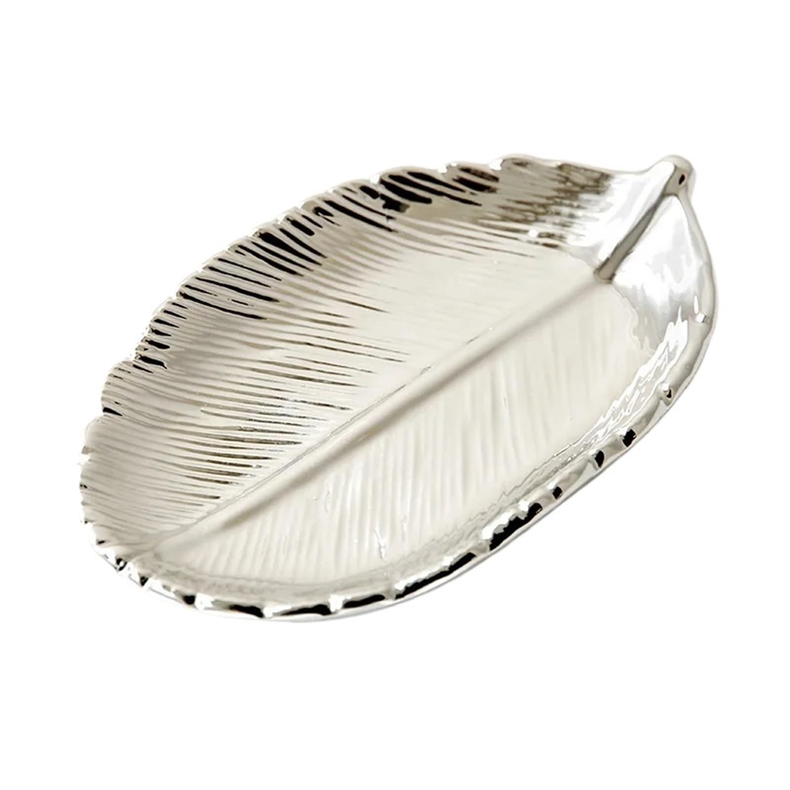 Schmuckschale 2 stücke Keramik Blätter Platte Baum Blatt Schmuck Snacks Dessert Lagerung Tablett Gericht(Silver)