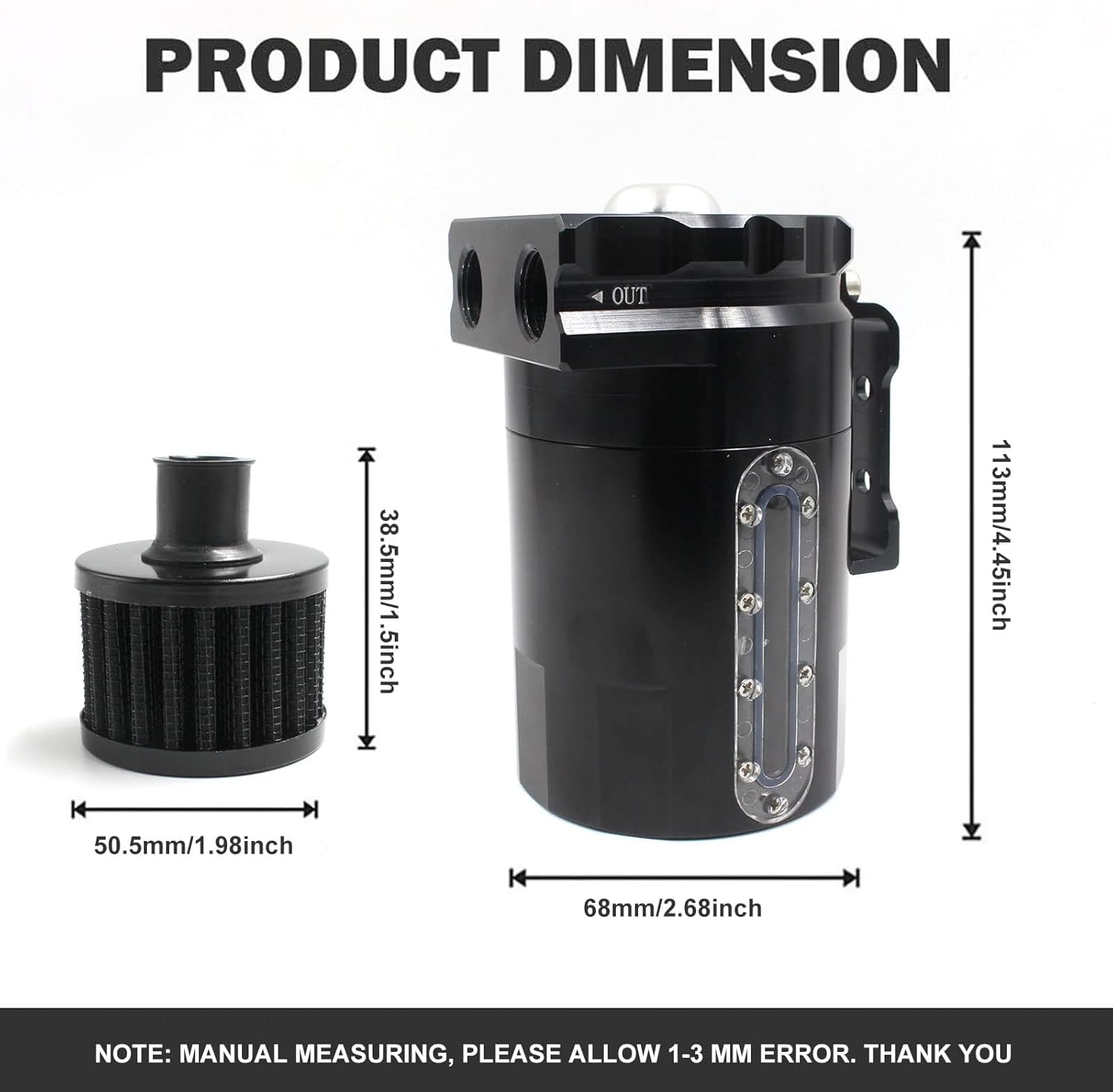 Oil Catch Can Passenger Side Oil Separator Tank with Breather Filter, Sight Glass Fits Ford F150 5.0L/2.7EB/3.5EB 2011-2023, Raptor 3.5L Ecoboost 2017-2023, Expedition 3.5L EcoBoost 2018-2023