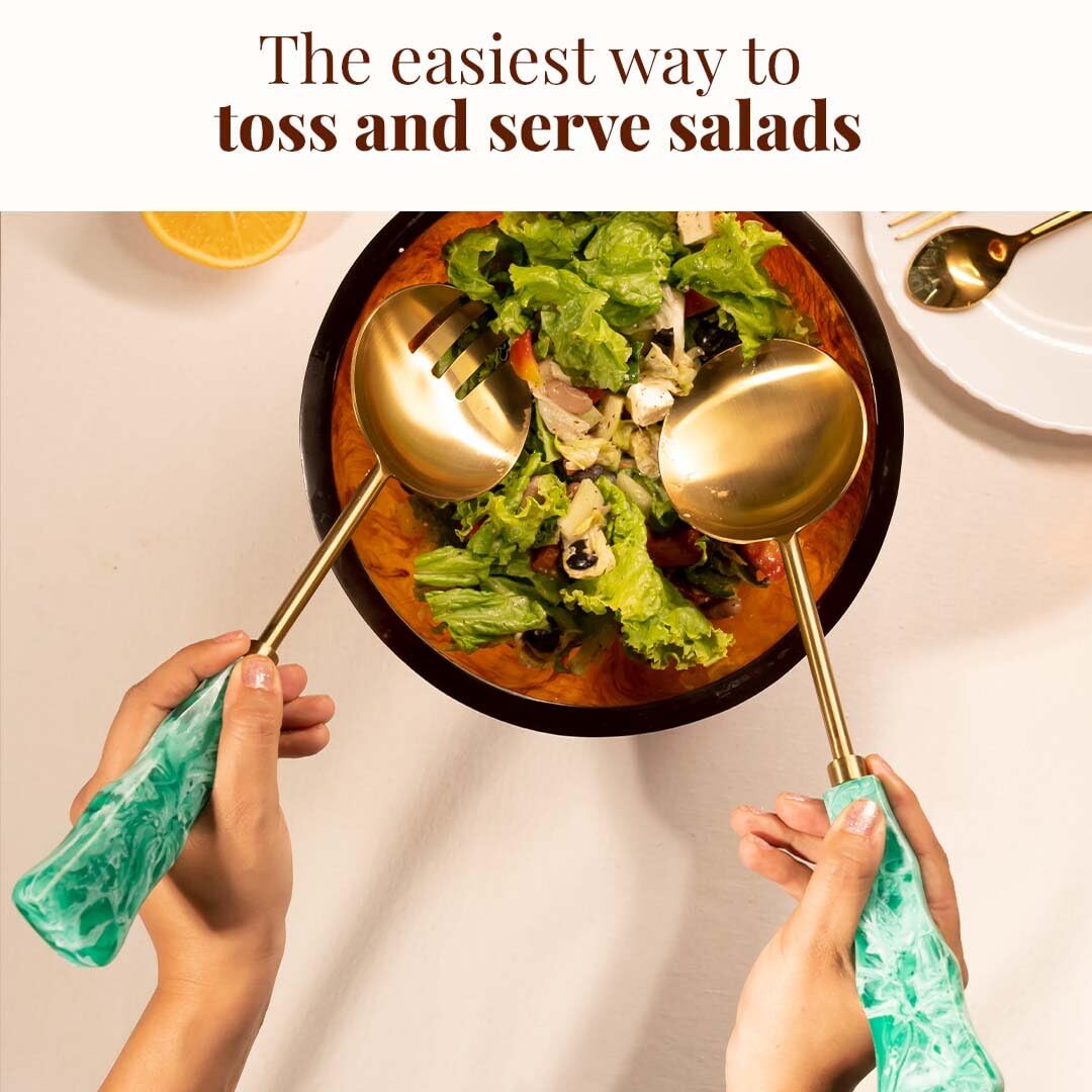 Folkulture Resin Salad Servers - Aqua Teal -3