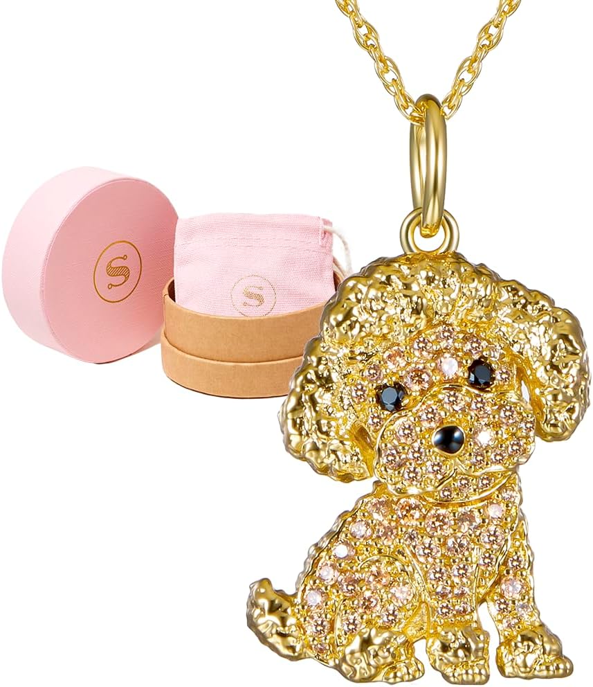 Dog Breed Cubic Zirconia Puppy Charm Pendant Necklaces for Women - Genuine Gemstone...