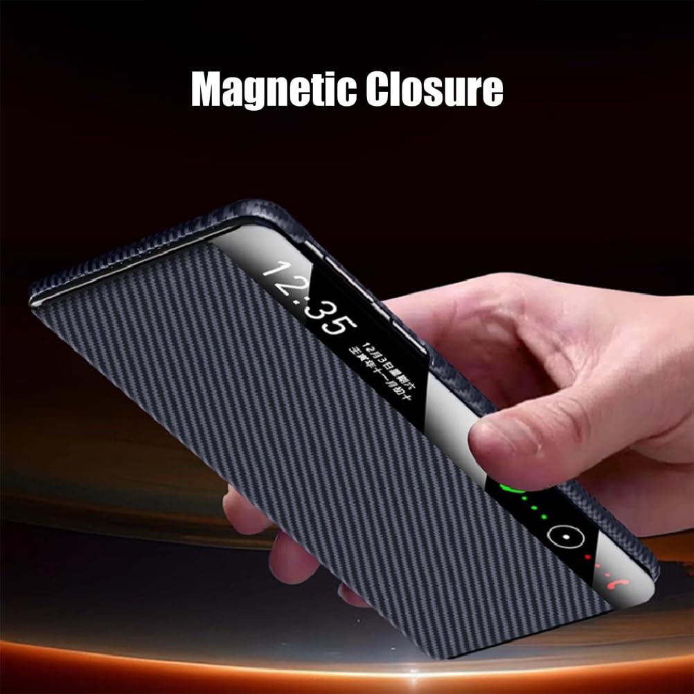 Magnetyczne etui do HUAWEI Mate X6, etui z prawdziwej skóry z podpórką, inteligentne okno boczne, ochrona przed wstrząsami, czarna, Mate X6
