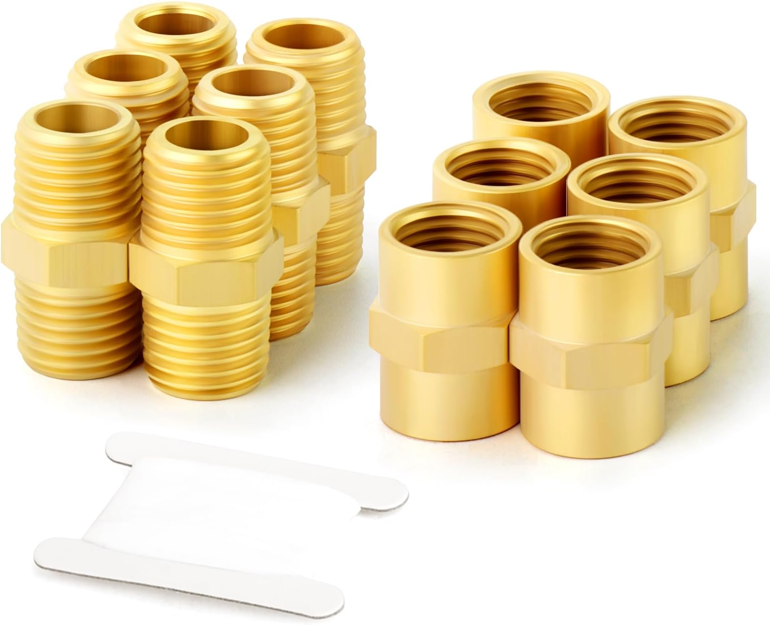 GASHER 12PCS Metals Brass Pipe Fitting, Hex Nipple Brass Hex Coupler, 1/8" x 1/8" NPT Male Thread Pipe, 1/8Inch x 1/8Inch NPT Female Thread Pipe