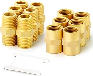 GASHER 12PCS Metals Brass Pipe Fitting, Hex Nipple Brass Tone, 1/4" x 1/4" NPT Male Thread Pipe, 1/4Inch x 1/4Inch NPT Female Thread Pipe