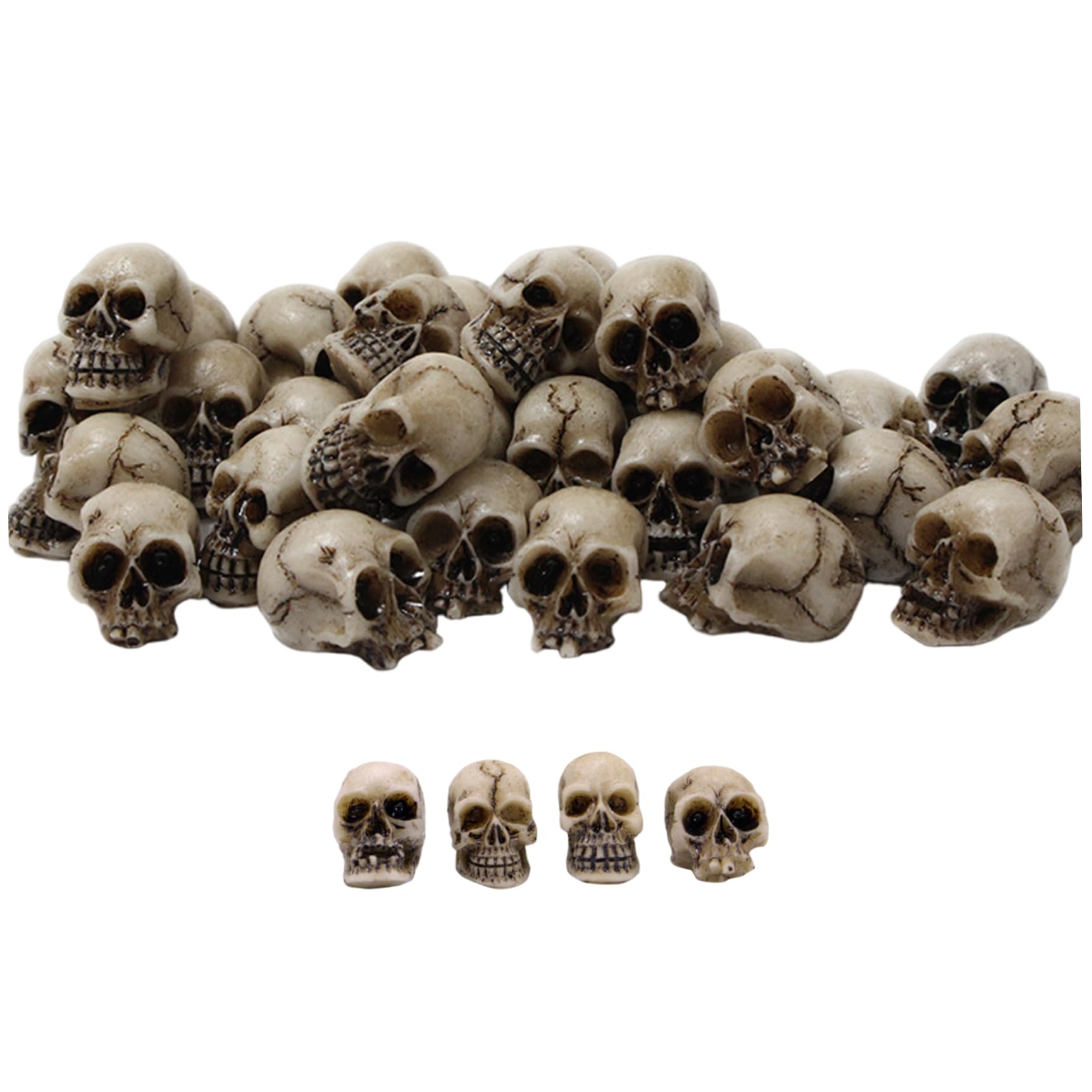 Goutdori 20PCS Mini Skulls Resin Halloween, Small Skeleton Head for Vase Filler Micro Landscape Dollhouse Table Decor