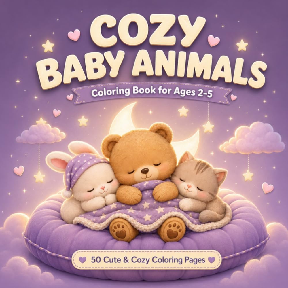 Cozy Baby Animals: Cute & Cozy Coloring Book for Ages 2–5