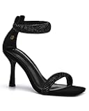 Women's One Strap Heeled Sandals Square Open Toe Stiletto Heels Ankle Buckle Strap Summer Pump Shoes