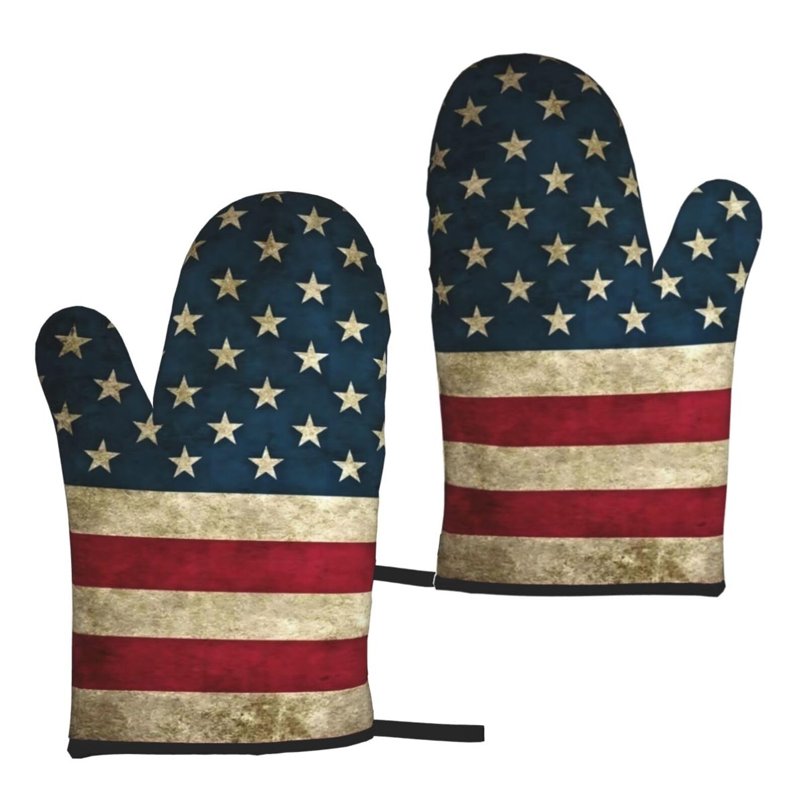Nimongt Women's Black American Flag Print Adults Universal Fit Heat Resistant Oven Gloves Reusable Cooking Outdoor Grilling