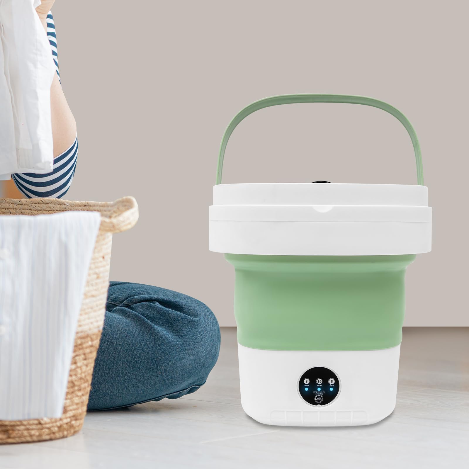 Mini lavatrice pieghevole 12 l, 2 in 1, piccola lavatrice da campeggio con cestello rimovibile per asciugare in profondità, 3 modalità di pulizia profonda, lavabile in lavatrice, per biancheria intima