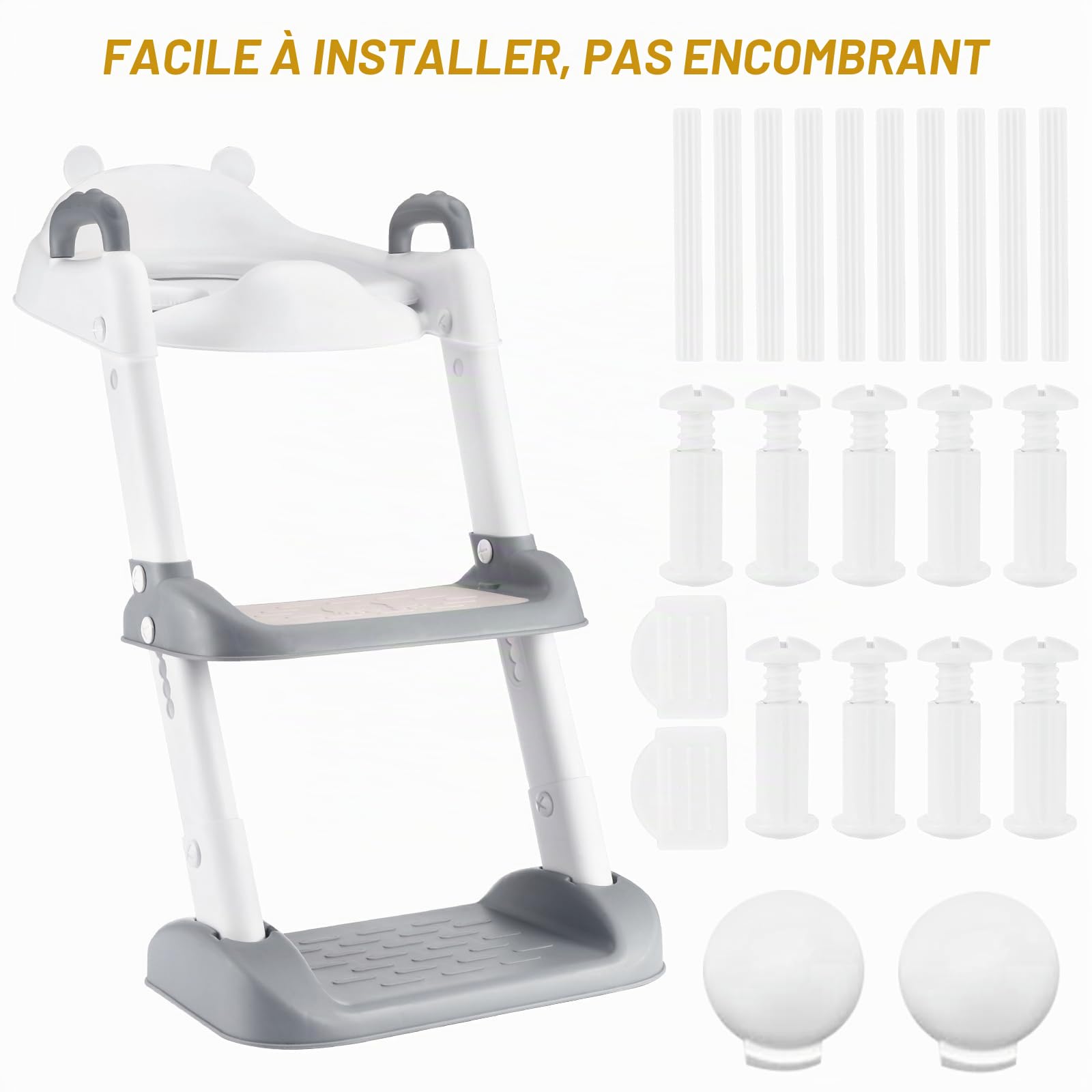 Mkitnvy Reducteur Toilette Enfant, Réducteur WC avec Marches, siège de toilette réglable avec rembourrage en PU, anti-éclaboussures et antidérapant, pour garçons et filles bébé