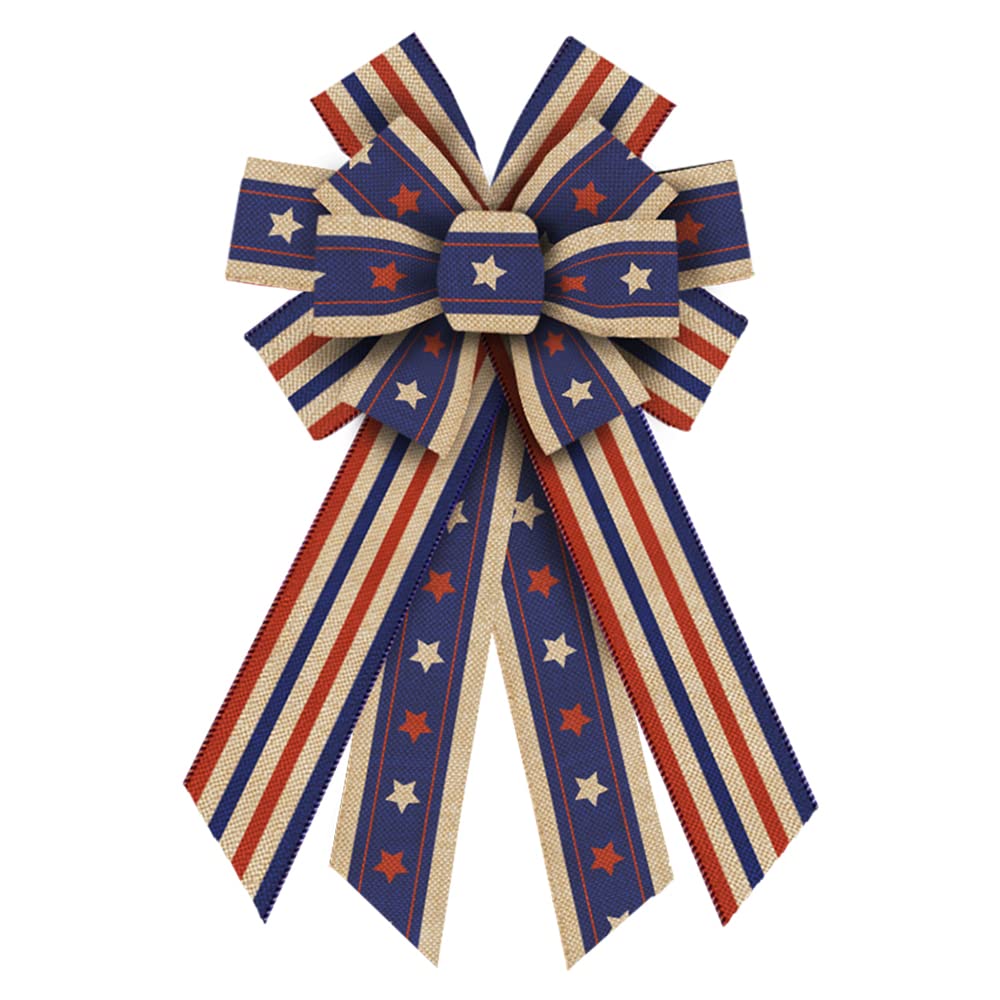 LANGFON 4th of July Wreath Bows Patriotic Decor Bows for Wreath, America Flag Strip Memorial Day Decorations Bow for Front Door Independence Day Patriotic Tree Topper Decor Indoor Outdoor Supplies