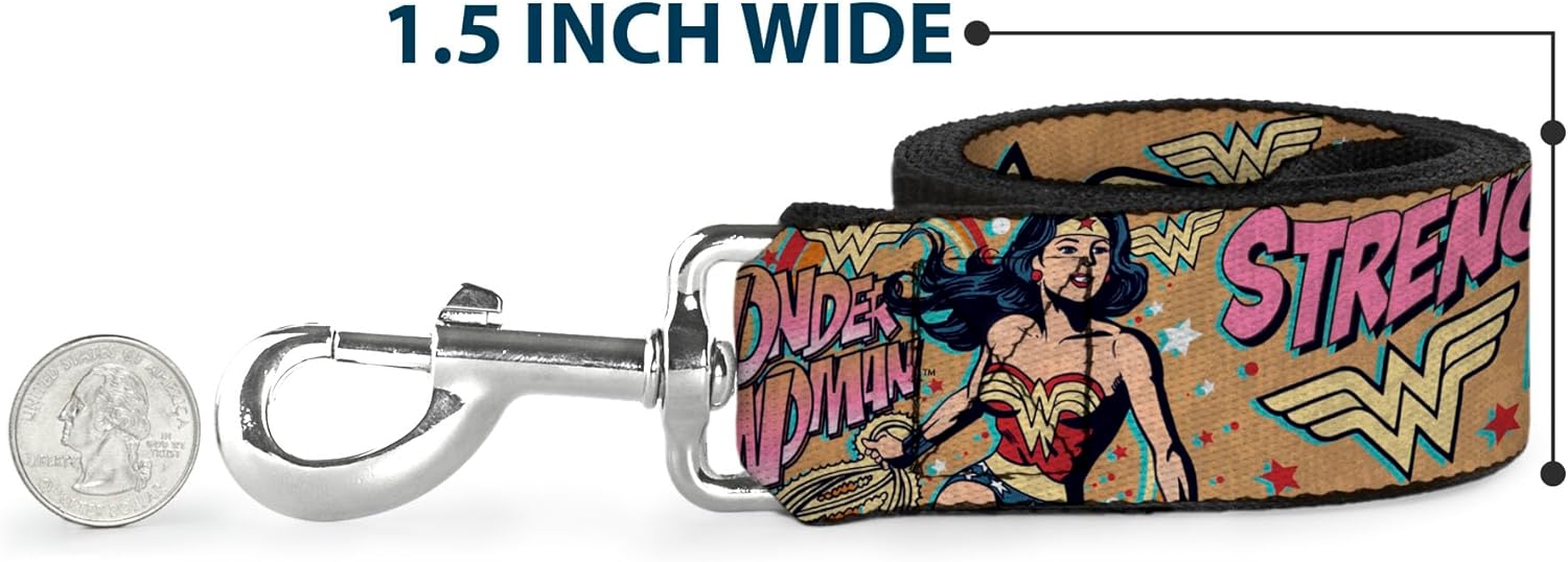 Buckle-Down Dog Leash Wonder Woman Strength Power 6 Feet Long 1.0 Inch Wide, Multicolor (DL-6FT-WWW006)