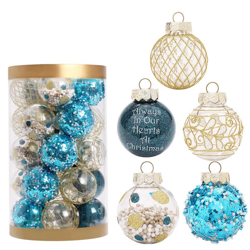 Weihnachtsbaumschmuck-Set, 25 Stück, 6 cm große Weihnachtskugeln, bemalte, bruchsichere Hängekugeln(Blue Gold)