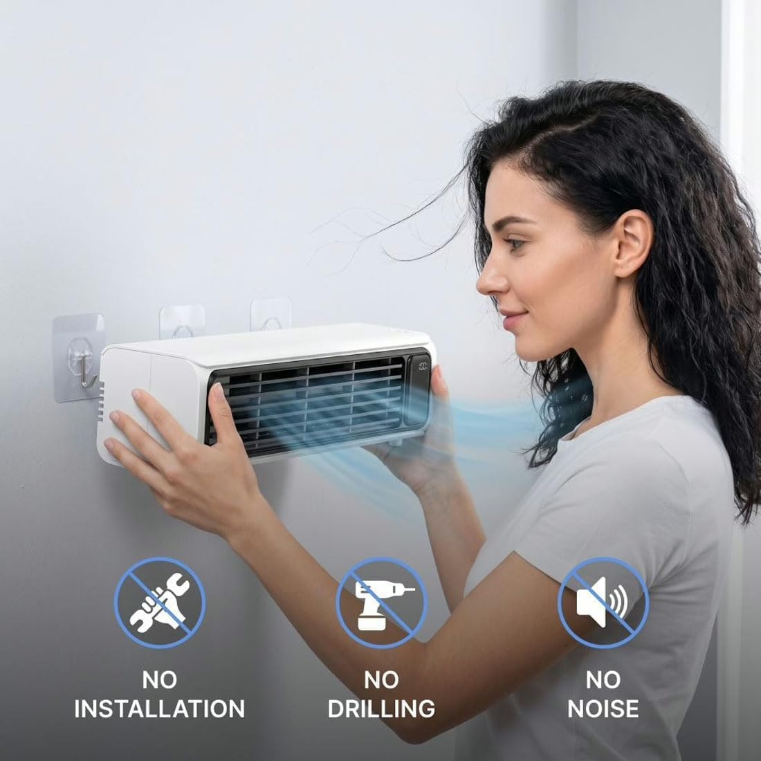 Climatiseur Portable Airzuma, Nouveau modèle 2026, sans perçage, Fixation Murale, pour la Maison, Le Bureau, la Chambre ou l'extérieur, 3 Vitesses réglables, Ultra-Silencieux (1 pièce)
