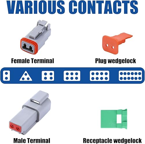 Miniatura 5 de Juego de conectores Deutsch DT de 288 piezas, 3 unidades, 2, 3, 4, 6, 8, 12 pines, color gris, impermeable, conector eléctrico con contacto