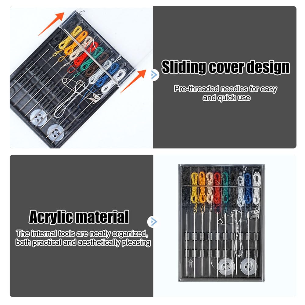 Kit da Cucito Portatile con Ago e Filo, Set Cucito con Scorrevole Apertura e 36 Pezzi, Accessori da Viaggio per Emergenze Sartoriali in Hotel e Casa
