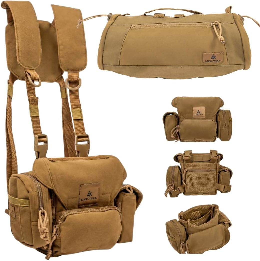 Lone Trail Binocular Harness & Hand Warmer Bundle – Waterproof Bino Chest Pack with Rangefinder Pouch + Sherpa Fleece Hunting Hand Muff | Lightweight, Weather-Resistant Hunting Gear Set