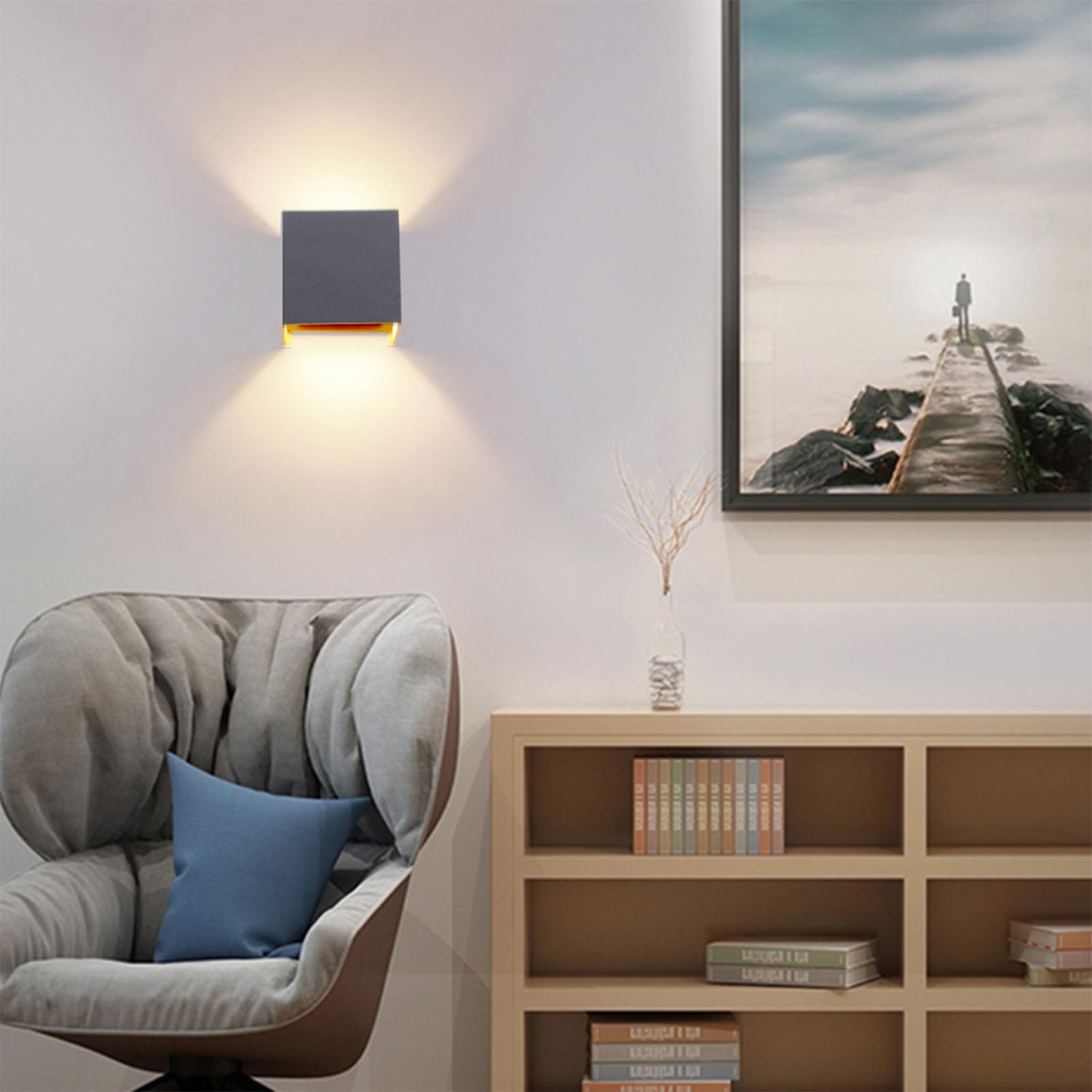 Klighten 4PCS Apliques De Pared Exterior/Interior Moderna, Blanco Cálido 3000K Lampara De Pared para Entrada, Balcones, Comedor, Gris oscuro (Incluye bombillas G9)
