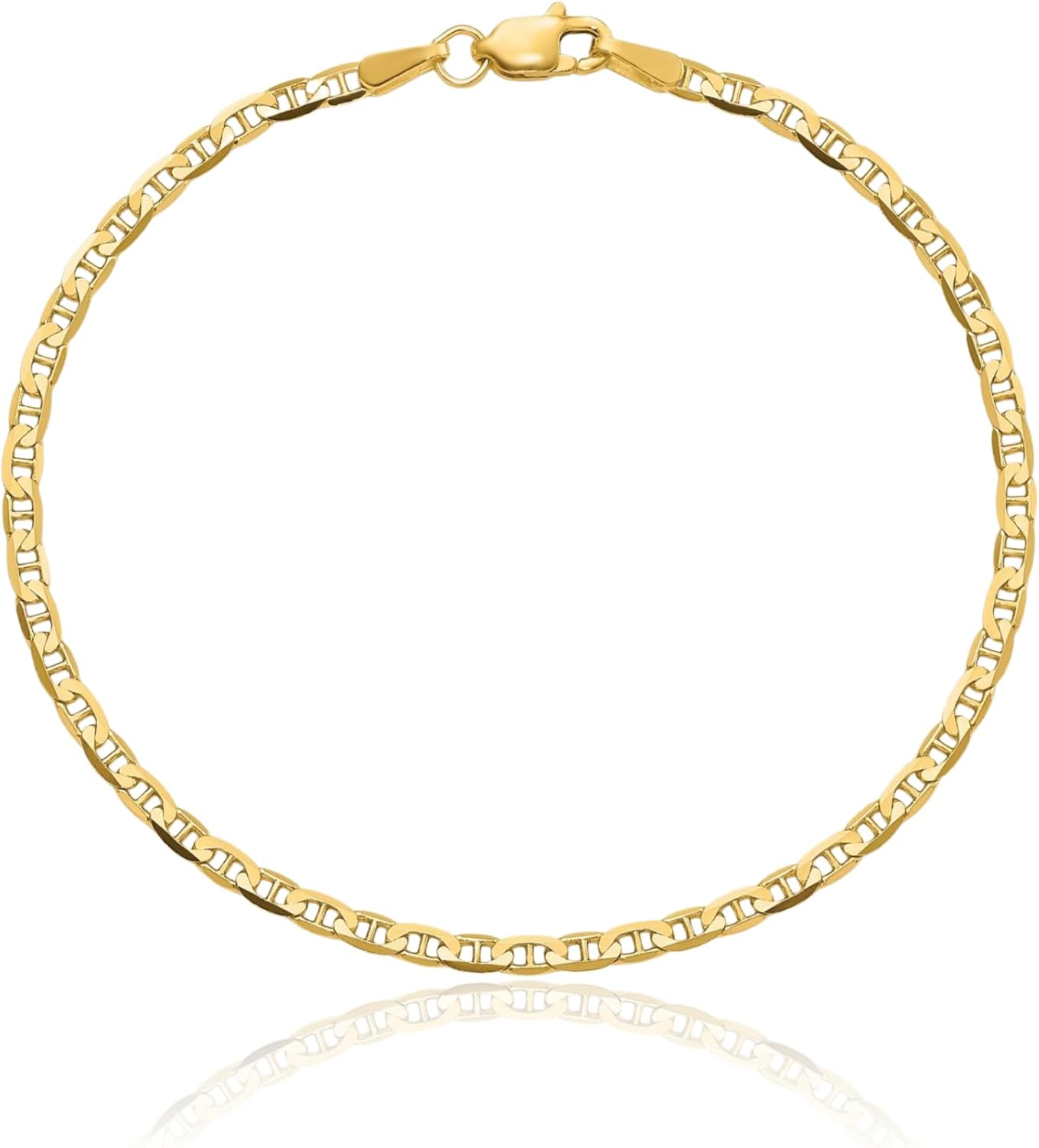 IceCarats 14K Solid Yellow Gold Flat 2.4mm Thin Mariner Chain Concave Link Bracelet Polished