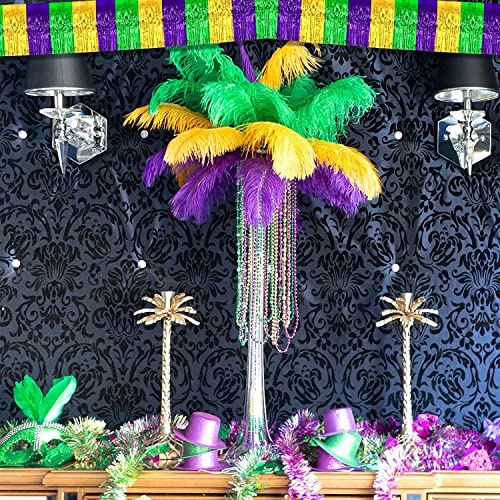 Image of 6 Pack 10 Feet Mardi Gras Foil Fringe Garland Metallic Tinsel Streamers Banner Wall Hanging Backdrop Banner for Parade Floats, Valentine's Day, Wedding, Birthday Party Decorations Gold Green Purple