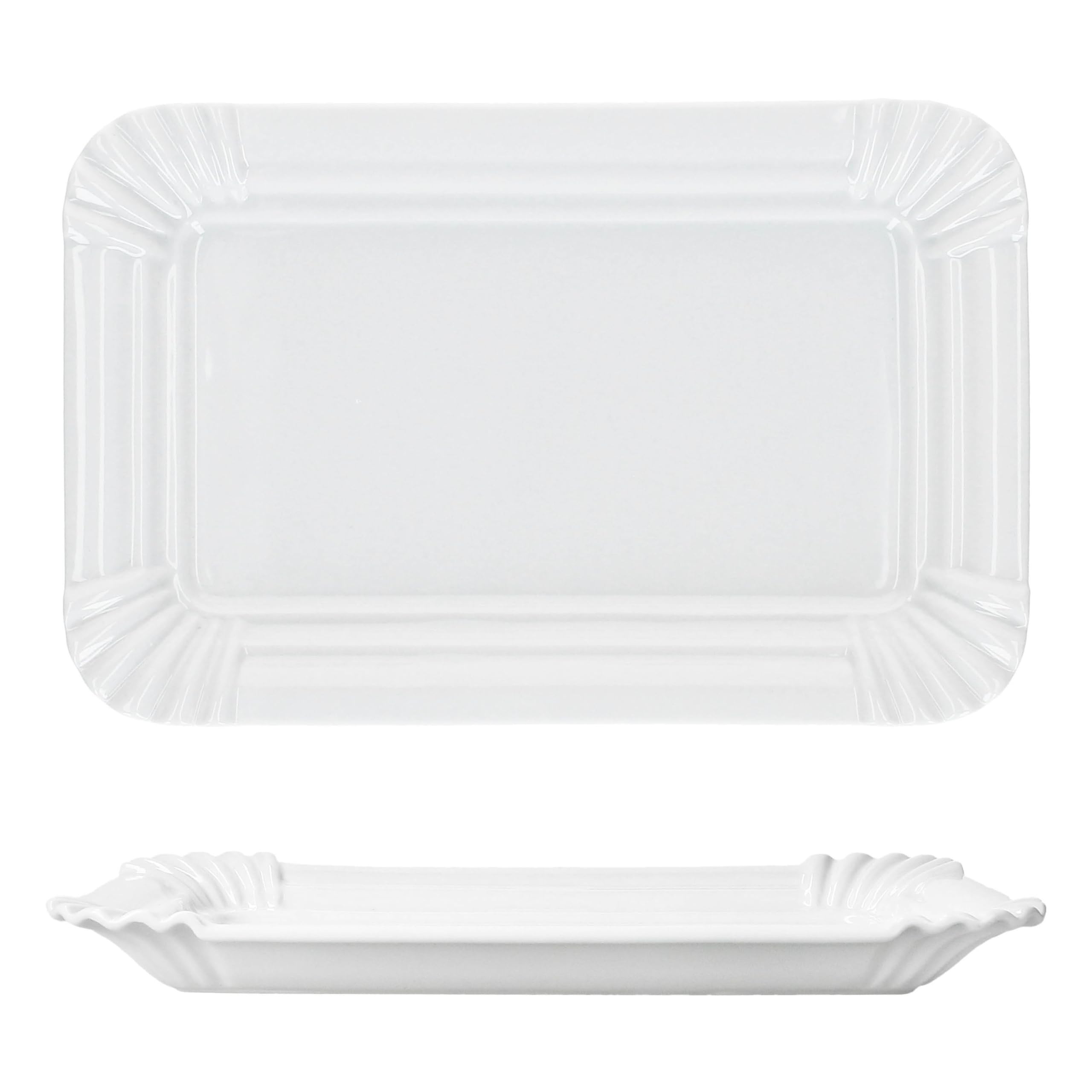 MamboCat 12er Set Pur Pappteller aus Porzellan I (LxB) 24,5x16cm I rechteckige Teller mit Papp-Optik & Relief für Kuchen, Brötchen, Burger & Co I wiederverwendbare Servierteller