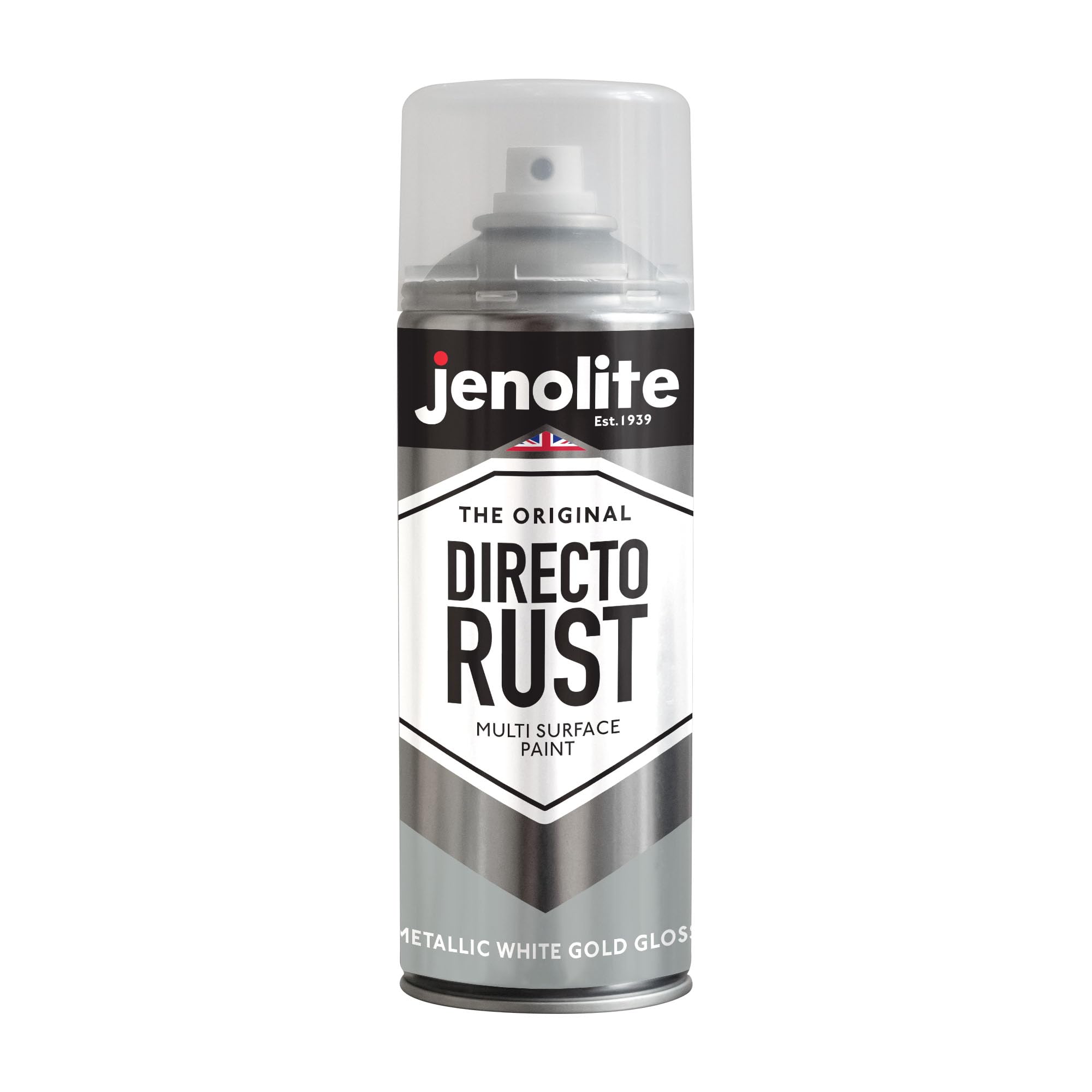 JENOLITE Directorust Pintura Metálica Brillo | ORO BLANCO | Pintura en aerosol multisuperficie | Imprimador, capa base y capa superior todo en uno | 3 x 400ml