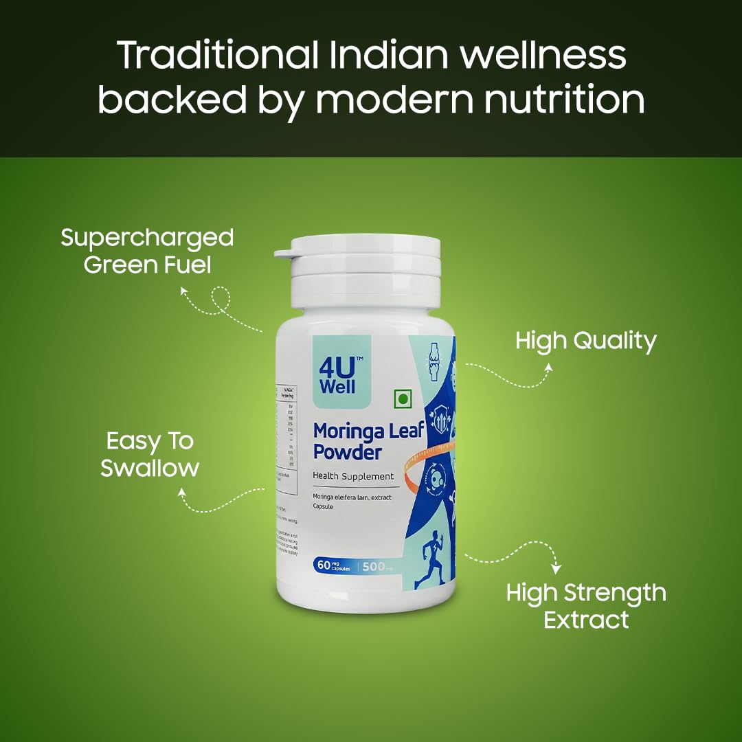 4UWell Moringa Leaf powder 500mg Capsules | High Protein, Iron & Calcium | Immunity, Energy, Detox & Vitality Support | Natural Superfood Daily Nutrition Supplement – 60 Capsules — Amazon image 4