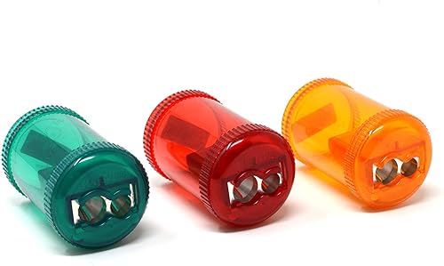 Miniatura 2 de Kum 103.28.31 Sacapuntas de lápiz de barril de hoja de acero de 2 agujeros de aleación de magnesio con contenedor de residuos, los colores varían