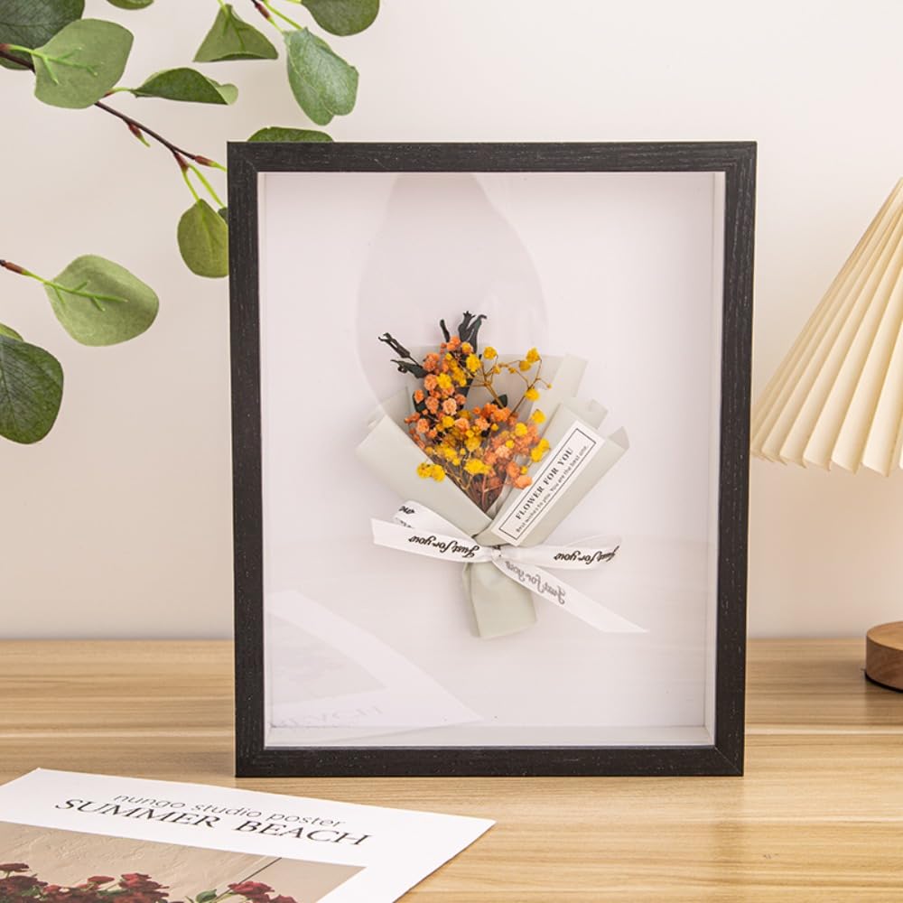 gifthub Shadow Box Frame, Multi-Size Wooden Photo Frame for Dried Flower, Rectangular Glass Display Case for Flora Ticket Crafts, Desktop Decoration Accessories(Black,5 x 7 inch)