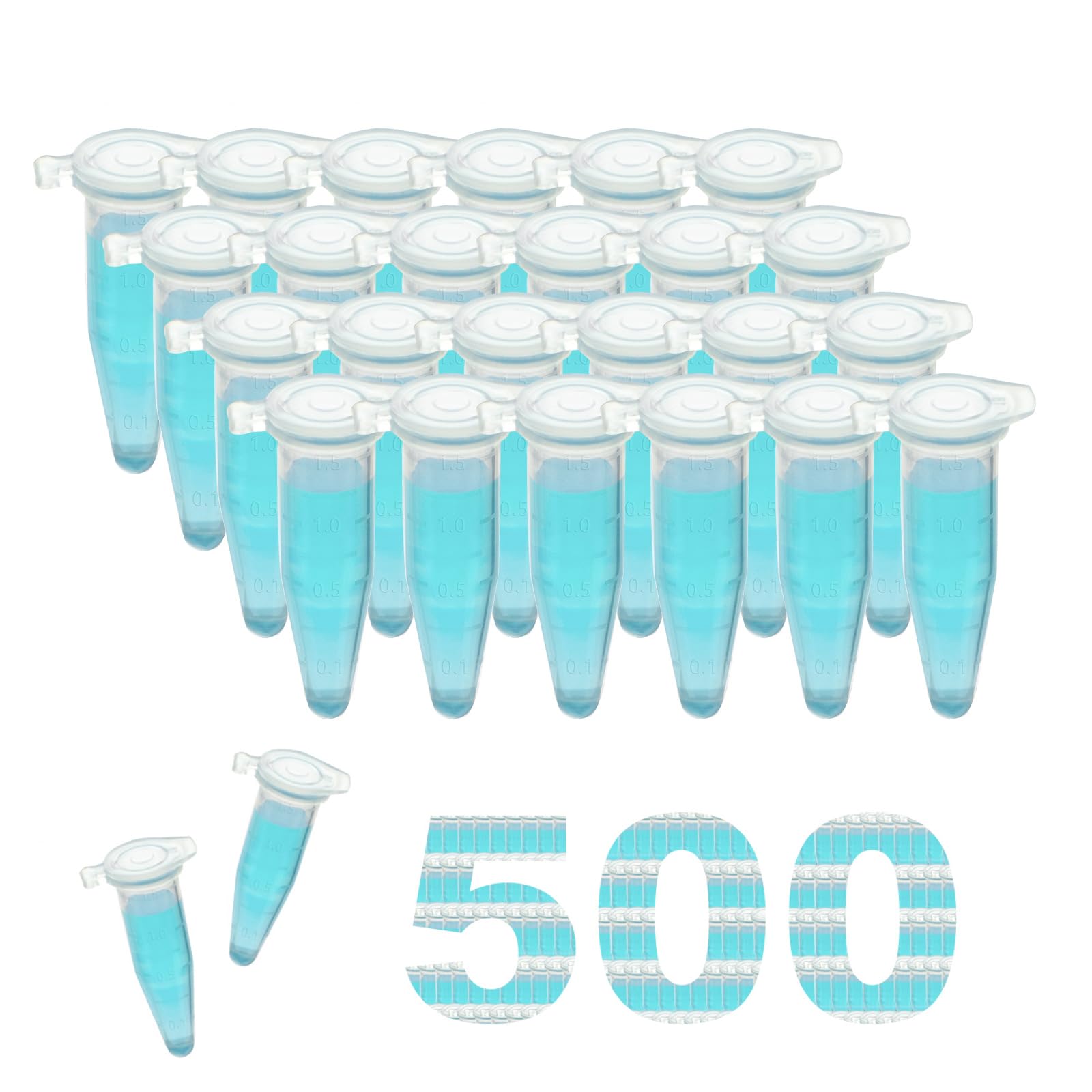 500 Stück 1.5 ml Mikrozentrifugenröhrchen, Reaktionsgefäße, Zentrifugenröhrchen mit Schnappdeckeln, Probenröhrchen Kunststoff, Reaktionsgefäße Stoffkapseln für Labor (500 Stück)
