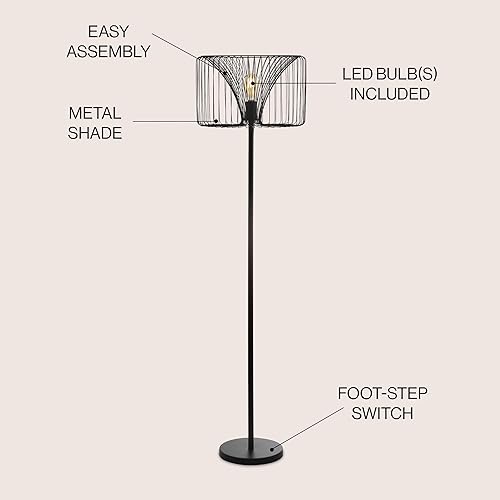 Miniatura 2 de JONATHAN Y JYL6105A - Lámpara de pie industrial de metal de 61 pulgadas, lámpara de pie negra para sala de estar, dormitorio, luz de lectura