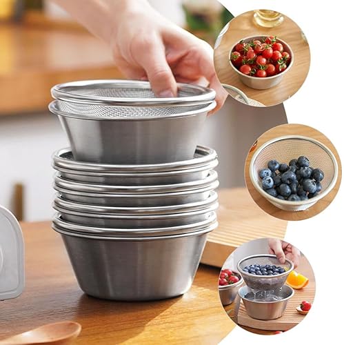 Miniatura 4 de HEMOTON Colador de acero inoxidable con cuenco mezclador de 5.5 in para lavar arroz, colador de alimentos, juego de coladores de alimentos, cesta de