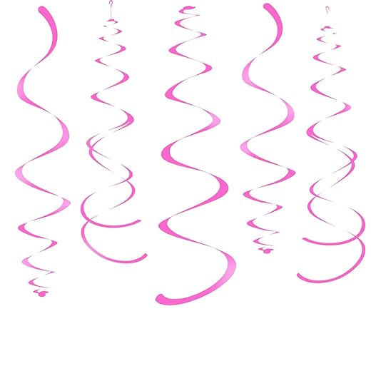 Hot Pink Party Hanging Swirl Decorations Plastic Streamer for Ceiling, Pack of 28