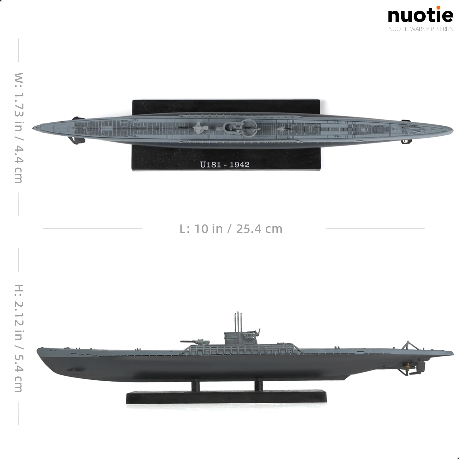 NUOTIE 1/350 U-181-1942 WWII German Kriegsmarine Submarine Battleship Model Type IXD2 U-Boat Model Warld War II Alloy Metal Die-cast Military Model with Display Stand Collection Gift for Adult - Image 2