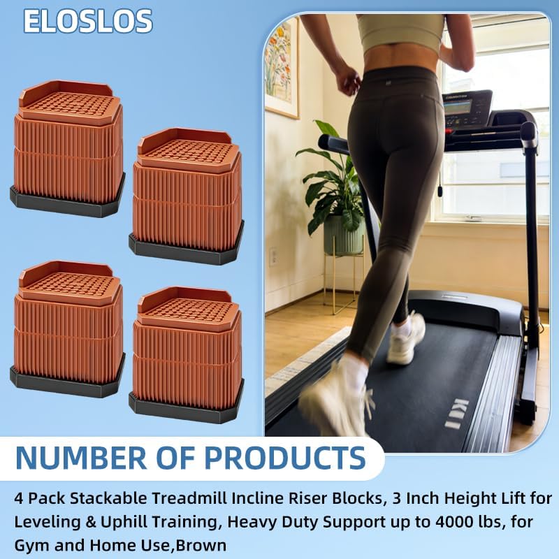 4 Pack Stackable Treadmill Incline Riser Blocks, Height Lift for Leveling & Uphill Training, Heavy Duty Support up to 4000 lbs, for Gym and Home Use