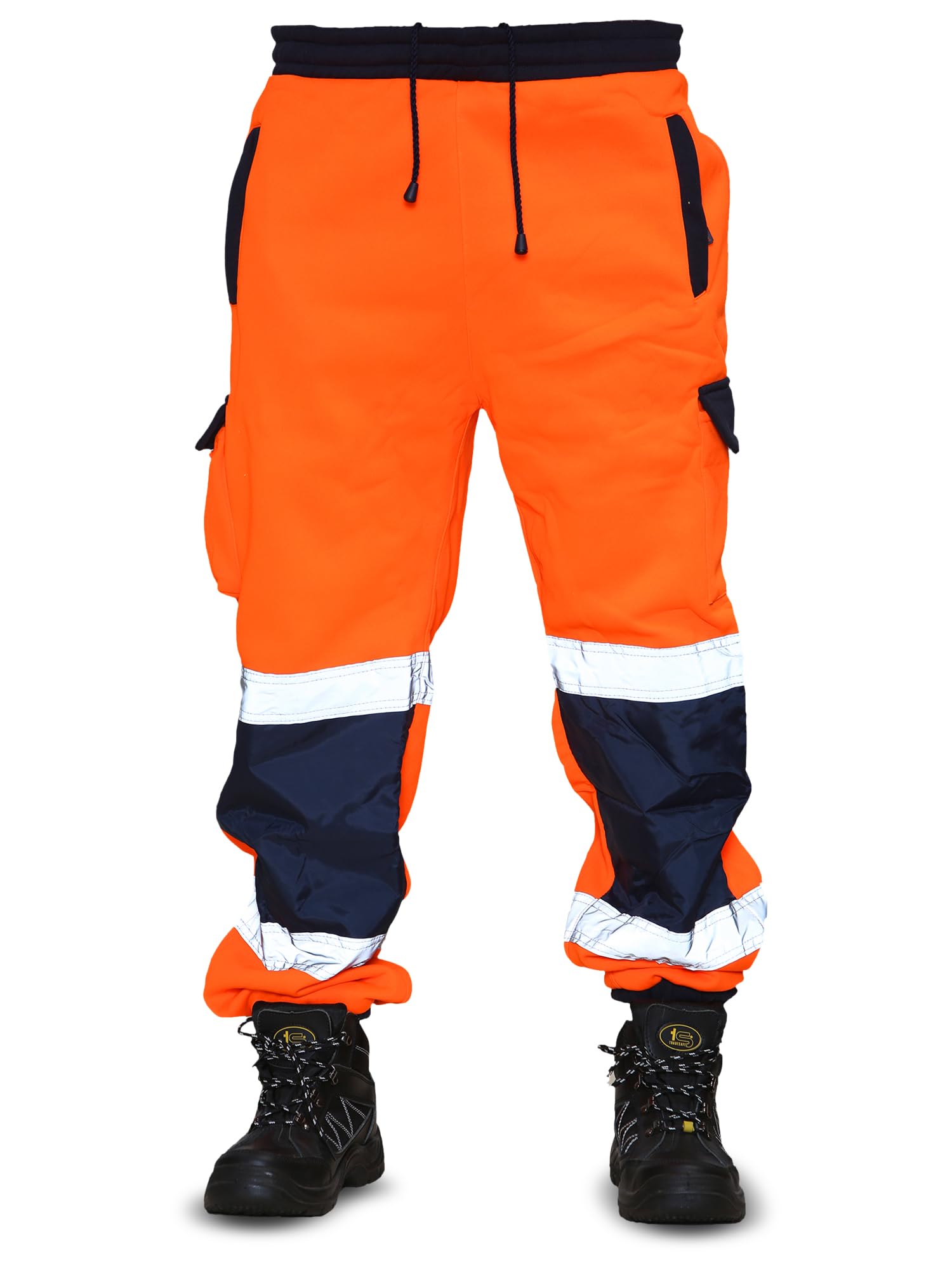 Mega_JumbleMen's Hi Viz Vis Safety Workwear Trouser High Visibility Security Work Pants Thick Brush Fleece Sweatpants Bottom Joggers