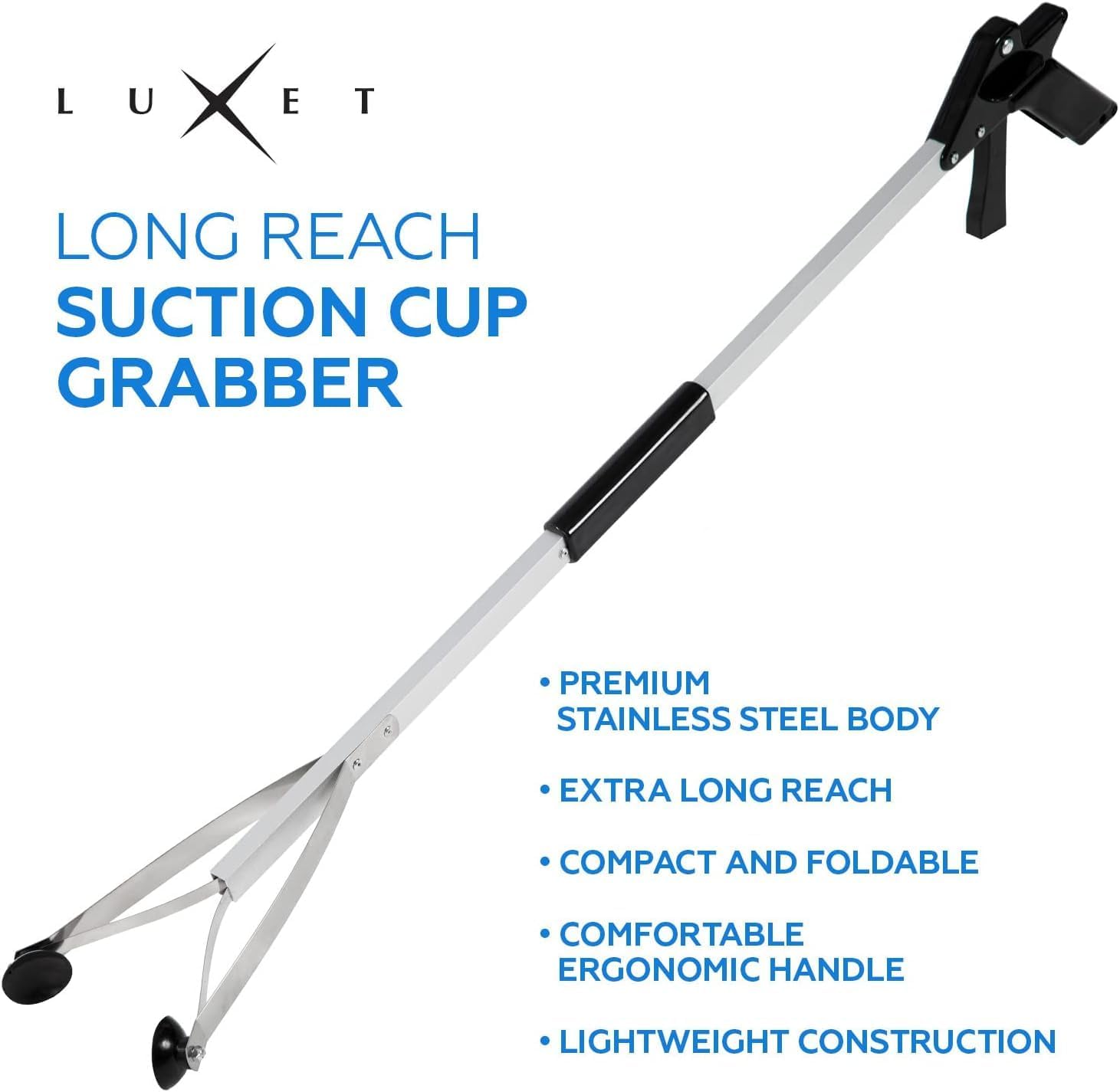 Luxet Grabber Reacher Tool Suction Cup Grip, XLong 36 Foldable Strong Heavy Duty Aluminum Claw Pick Up Stick Assist for Elderly, Lightweight Litter Trash Picker Upper Grabber Gripper Nabber, (Black)