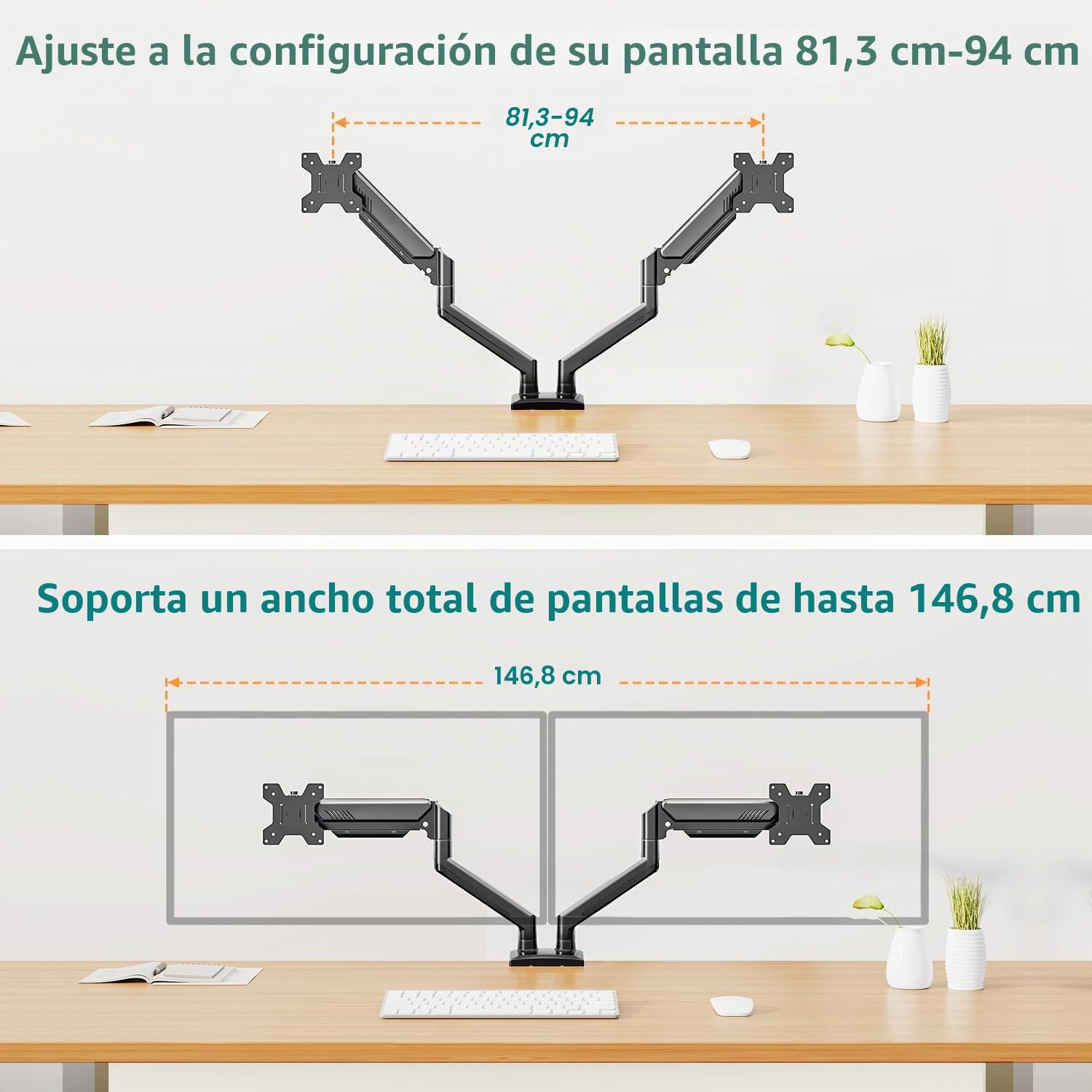 ELIVED Brazo de Monitor Doble Ajustable a Gas Soporte Ergonómico de Monitor de PC para la Mayoría de Monitores de 13-32 Pulgadas con VESA 75x75/100x100 EV005