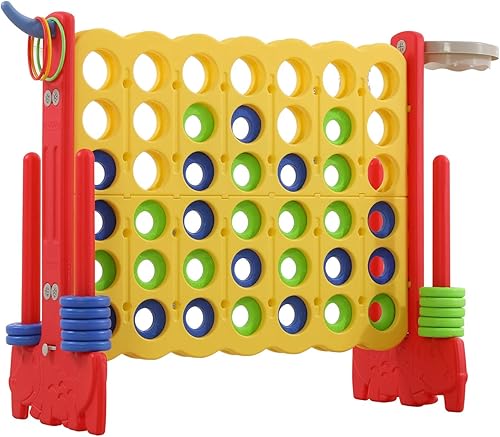 Miniatura 8 de UNICOO Gigante 4 en una fila con bolsa de transporte, lanzamiento de anillo, aro de baloncesto, juego grande al aire libre para diversión familiar,