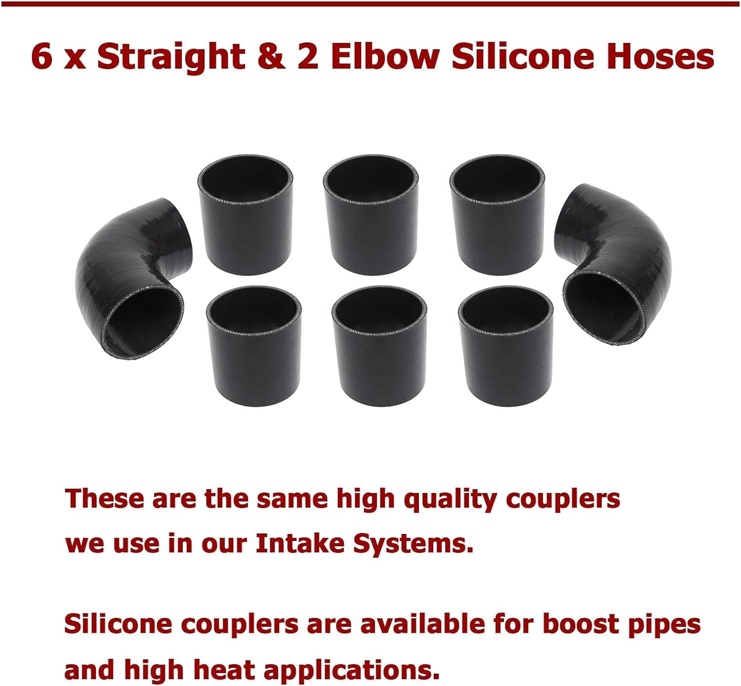 8Pcs 2.5 Inch Universal Aluminum Turbo Intercooler Piping kit 610mm DIY Custom Tubing Pipe Straight & U-Bend Kit (2.5 Inch)