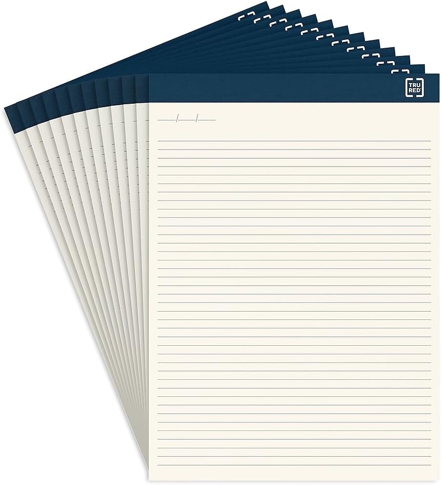 TRU RED Staples Notepads, 8.5-inch x 11.75-inch, Narrow Ruled, Ivory, 50 Sheets/Pad, 12 Pads/Pack (TR58195)
