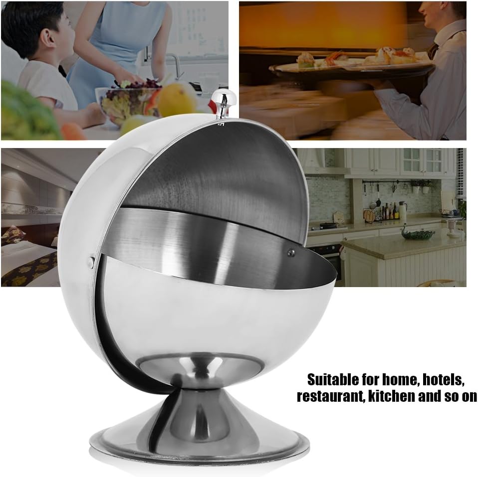 Zerodis Stainless Steel Spherical Seasoning Bottle Sugar Bowl Snack Cans Storage Container for Restaurant Kitchen