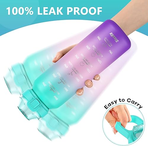 Miniatura 13 de Botella de agua aislada de 32 onzas con 2 tapas (tapa de popote y tapa de boquilla), botella de agua de doble pared de 1 litro con marcador de Rojo