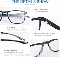 Vista 3 de LJIMI Gafas de sol de lectura fotocromáticas progresivas multifocal, bisagras de resorte, lentes de bloqueo de luz azul, lentes de transición